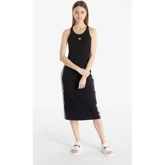 Adidas Originals Womens Size XS Adicolor 3-Stripes Halter Back Long Dress NEW - Picture 1 of 2